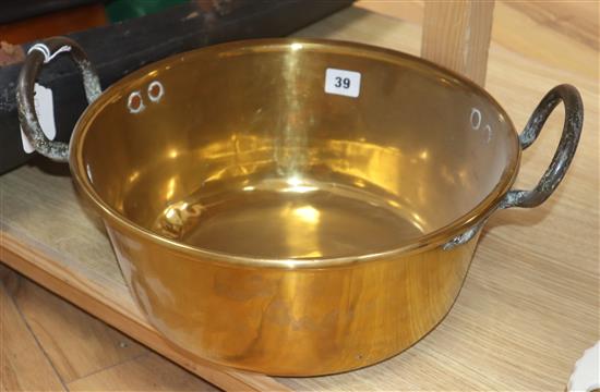 A Victorian iron handled copper preserve pan